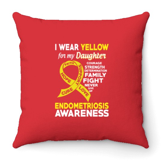 I Wear Yellow For My Daughter Endometriosis Throw Pillows