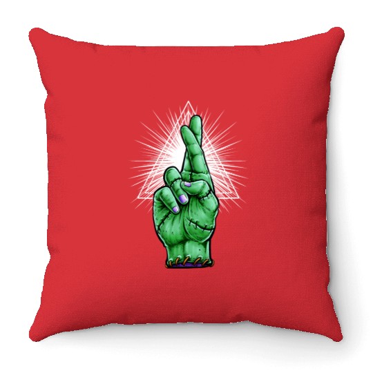 Zombie Fingers Crossed Throw Pillows