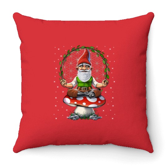 Gnome Mushroom Meditation Throw Pillows