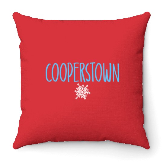 Cooperstown Ny Snowflake Drawing Light Blue Text Throw Pillows