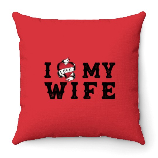 I Heart My Wife at Vintage Tattoo Style Throw Pillows