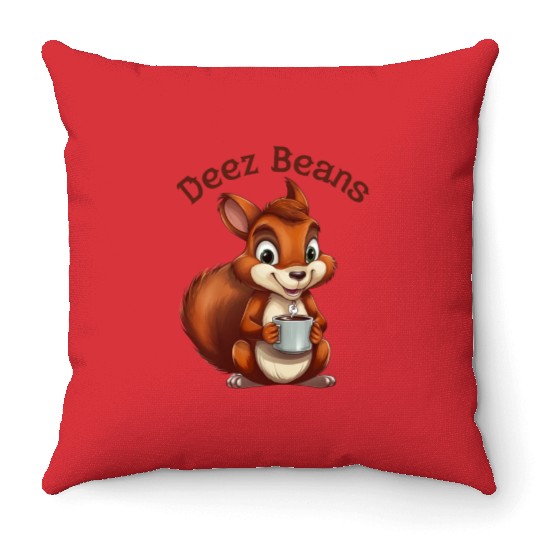 Deez Beans Squirrel Coffee Mug Throw Pillows
