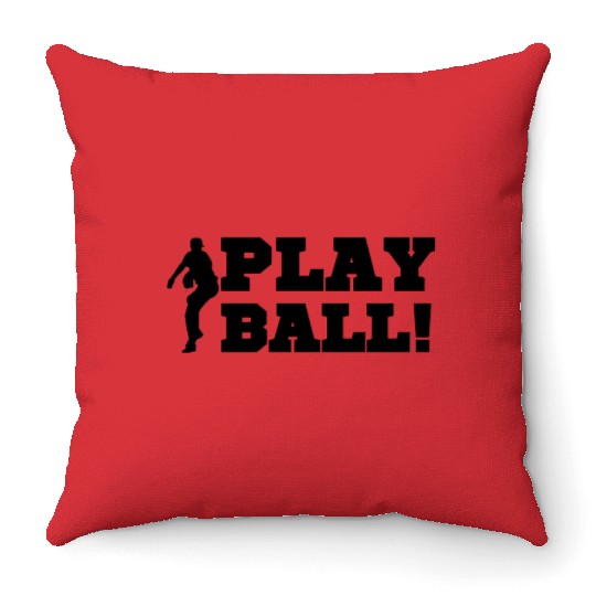 Baseball Pitcher Play Ball Black Text Baseball Fan Throw Pillows