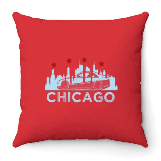 Chicago Skyline Race Car Throw Pillows