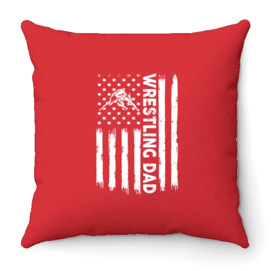 Mens Distressed USA American Flag Wrestling Dad Throw Pillows