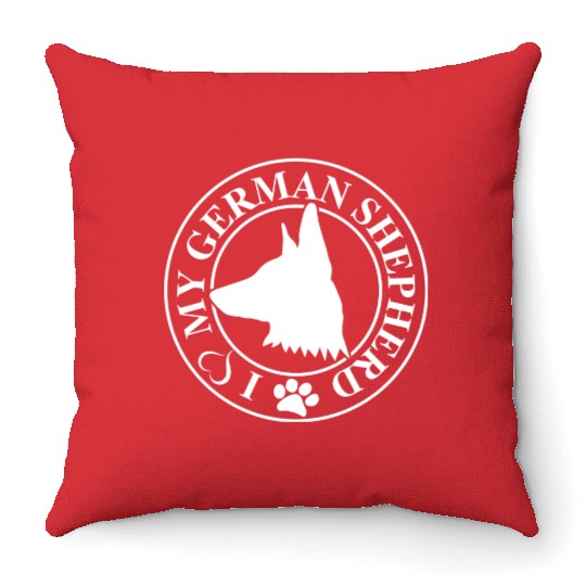 I Love My German Shepherd White Throw Pillows