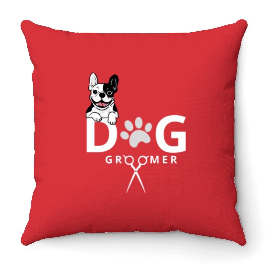 Dog Groomer Throw Pillows Dog Grooming Outfit