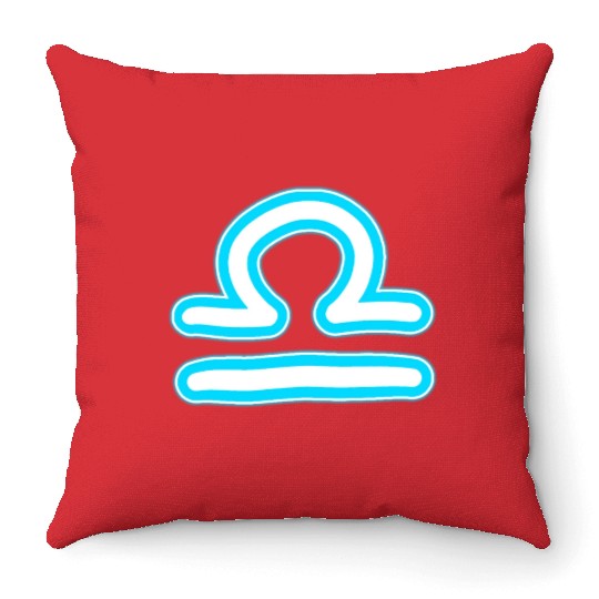Libra Zodiac Sign Neon Blue Throw Pillows