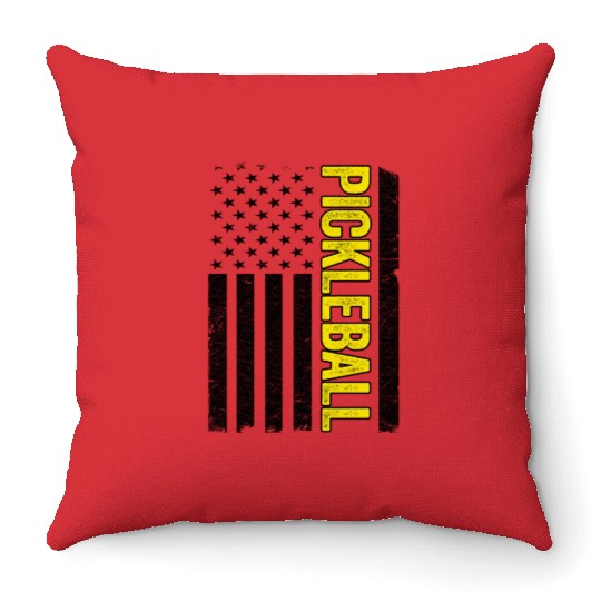 American Flag Us 4th Of July Pickleball Funny Throw Pillows