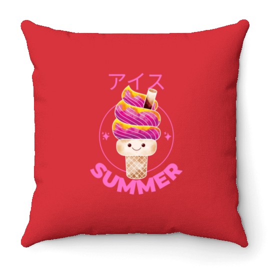 Japanese Kawaii Ice Cream Pink Summer Throw Pillows