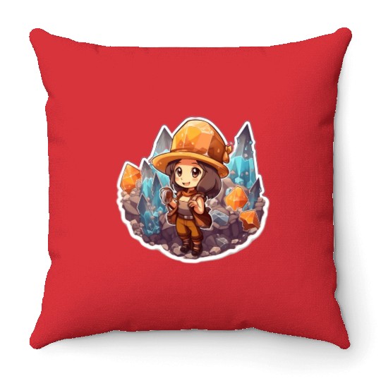 Crystal Miner Co Vintage Cartoonish Throw Pillows