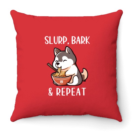 Husky Slurp Bark Repeat Dog Throw Pillows