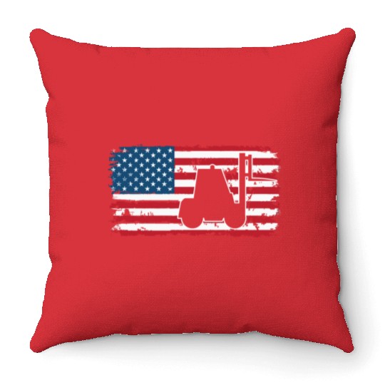 Forklift Driver Usa Flag Throw Pillows