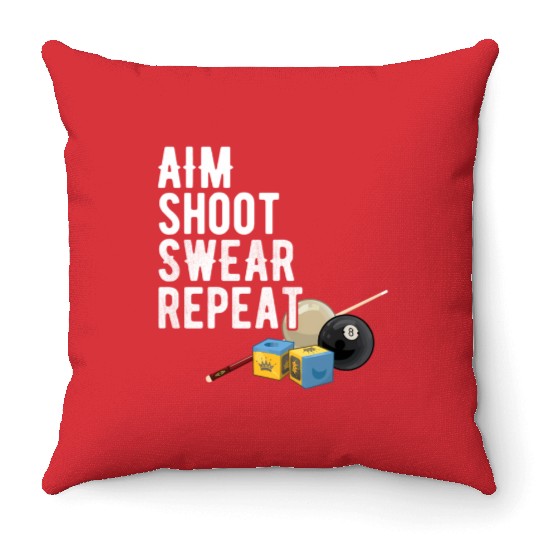 Aim Shoot Swear Repeat - Pool Player - Hall Shark Throw Pillows