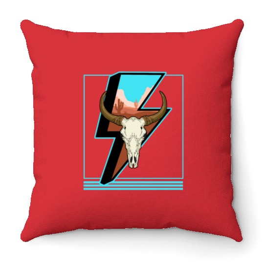 Cowboy Throw Pillows, Lightning Cow Skull Dessert Cactus