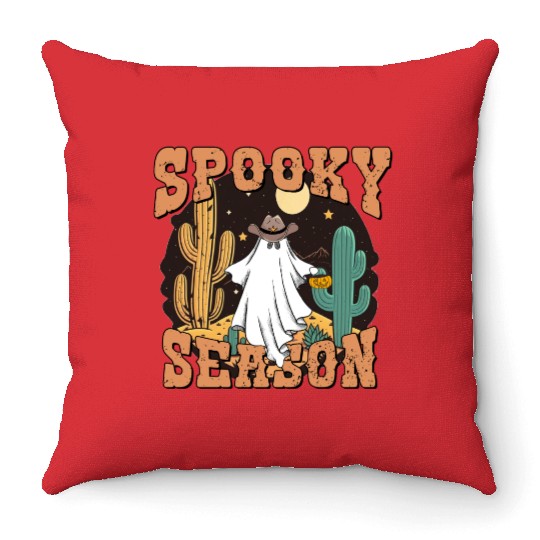 Spooky Season Western Ghost Halloween Throw Pillows