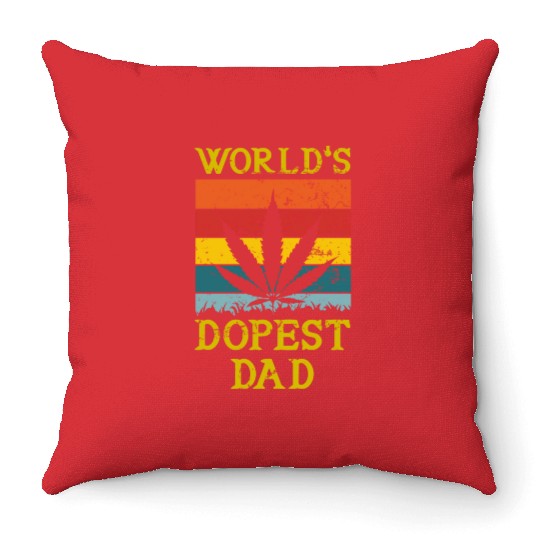 World s Dopest Dad Weed Marijuana Cannabis Retro Throw Pillows