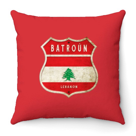 Batroun Lebanon coat of arms flags design Throw Pillows