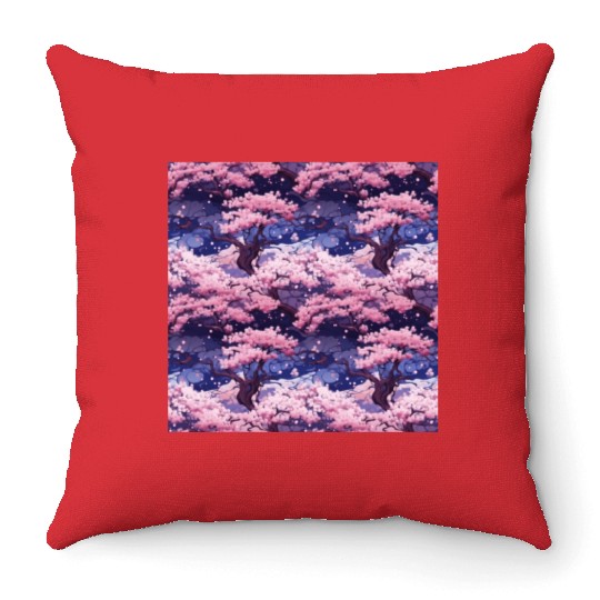 Anime Euphoria: Fantasy Cherry Blossom Dreamscape Throw Pillows