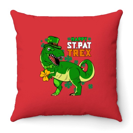 Happy St Pat Trex Day Saint Patricks Dinosaur Throw Pillows