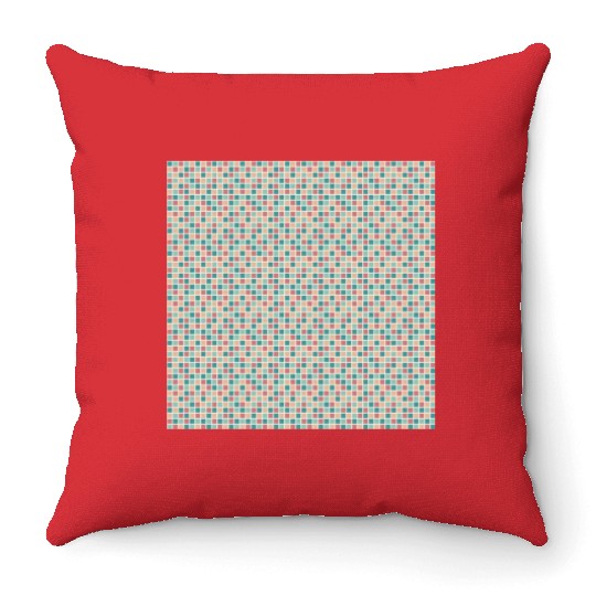 Retro Checkered Pattern Yellow Teal Coral Throw Pillows