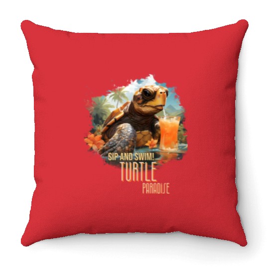 Turtle Paradise: Sip and Swim! Throw Pillows