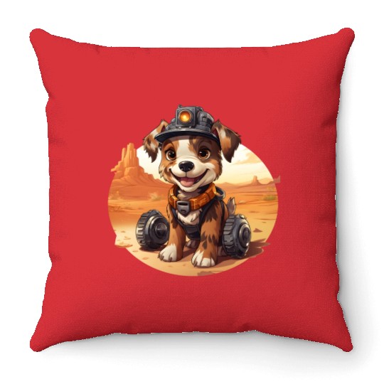 Robo-Rider Dog: Cowboy Adventure Throw Pillows