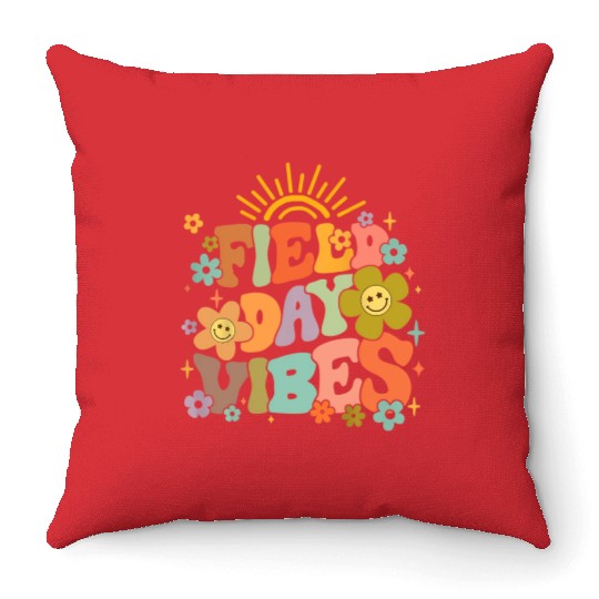 Field Day Vibes Summer Teacher Last Day Of School Throw Pillows