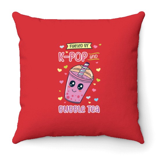 Kpop And Bubble Tea Korean Music Tapioca Boba Throw Pillows