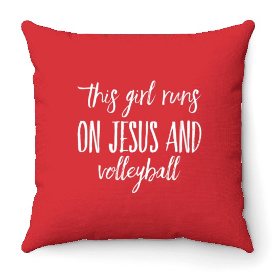 This Runs On Jesus And Volleyball Christian Throw Pillows