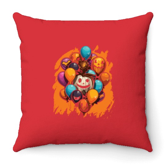 Balloon Halloween Trick Or Treat Spooky Boo Ghost Throw Pillows
