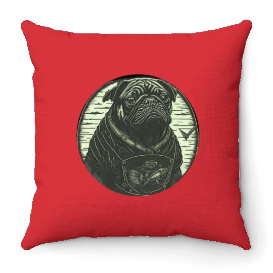 Tough Pug Circle Throw Pillows