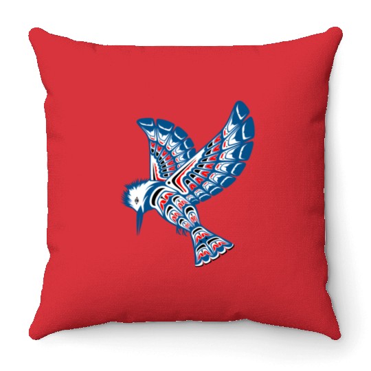 Native American Style Kingfisher Pacific Northwest Throw Pillows