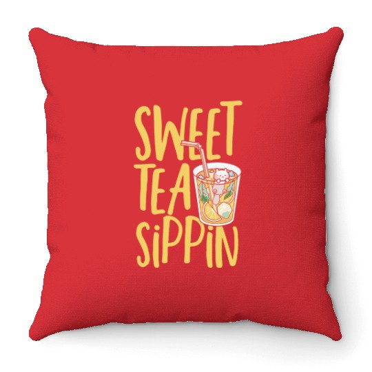 Sweet Tea Sippin Iced Tea Drink Ice Tea Throw Pillows
