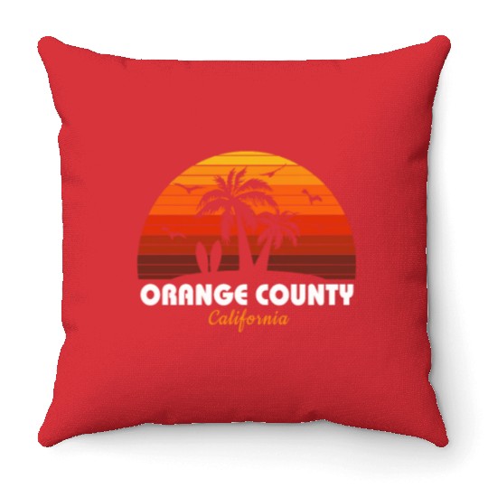 Retro Orange County California Sunset Cool Throw Pillows