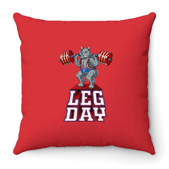 Leg Day Rhino Weight Lifting Squat Gym Throw Pillows