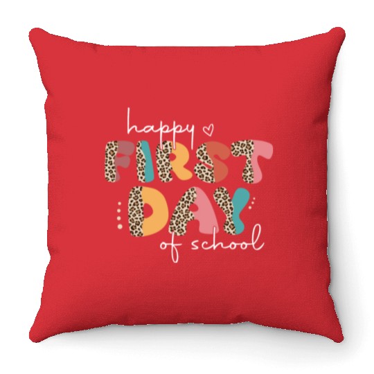 Leopard Happy First Day of School Teacher Retro Throw Pillows