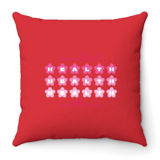 Mental Health Matters RetroFlowers Barbiecore Pink Throw Pillows