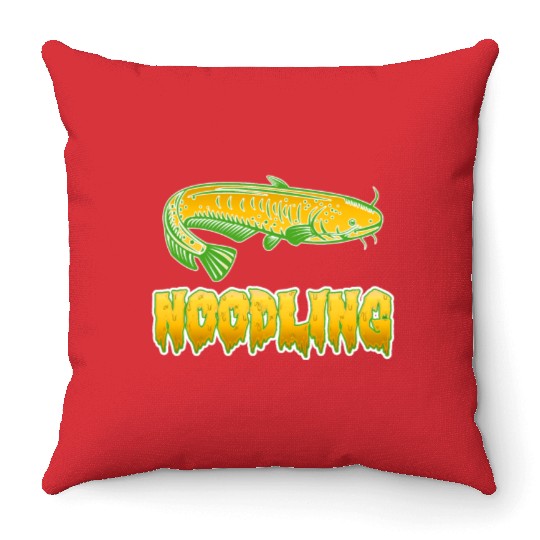 Catfish Fishing Waller Fish Noodler Flathead Throw Pillows