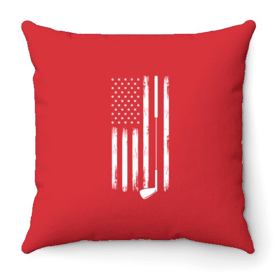 American Flag Golf Club Patriotic Golfing For Throw Pillows