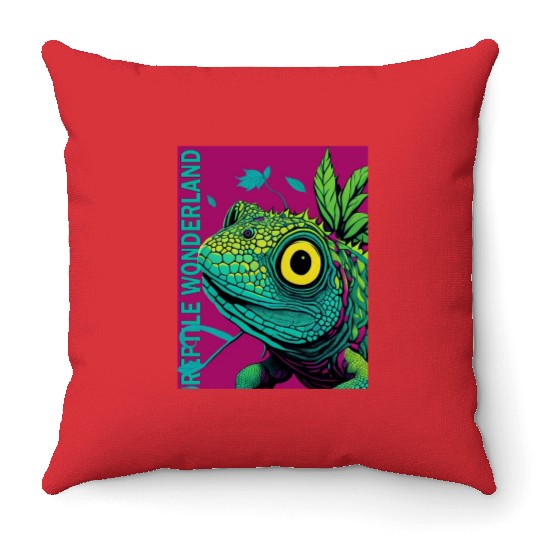 Psychedelic Reptile Wonderland Retro Designs 7 Throw Pillows