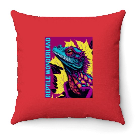 Psychedelic Reptile Wonderland Retro Designs 6 Throw Pillows