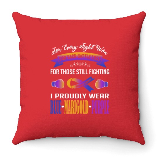 I Proudly Wear Blue Marigold Purple Bladder Cancer Throw Pillows