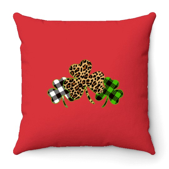 St Patricks Day Leopard Print Plaid Shamrock Throw Pillows