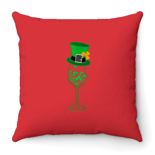 Irish Green Shamrock St Patrick's Day Wine Drinkin Throw Pillows