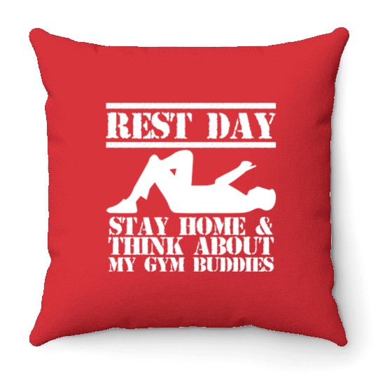 Gym Rest Day For A Muscle Workout Lover Throw Pillows