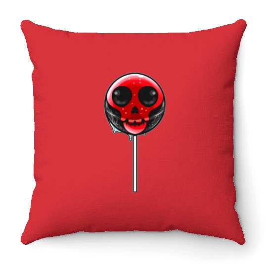 Red Skull Lollipop Trick Or Treat Halloween Throw Pillows