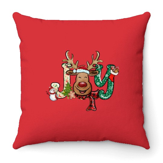 Xmas Christmas Joy Snowman Deer Santa Hat Throw Pillows