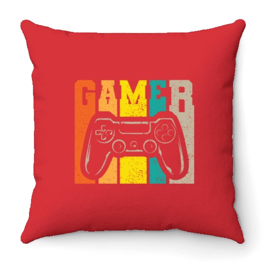 Gamer arcade player Throw Pillows