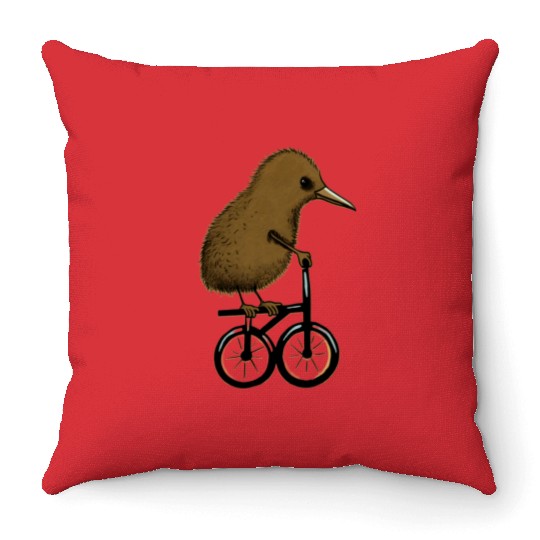 Kiwi Bird On Cycle Throw Pillows